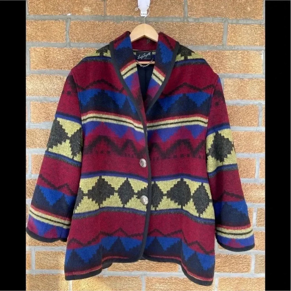 LADY SUZETTE Vintage Wool Dartmouth
Fabric Southwestern Native Jacket Coat XL - Picture 2 of 10